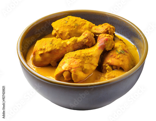 bowl of chicken leg pieces curry isolated on white backgroun. Generative AI. photo