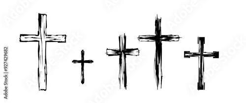 Stylized Cross in Distressed Brushstroke Design on Transparent Background