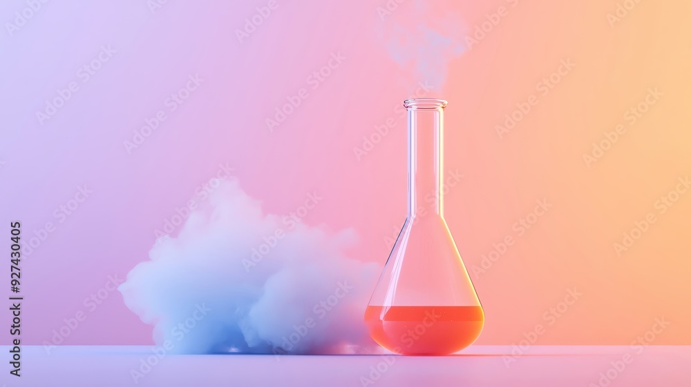 Beaker with a volatile solution rapidly changing color, chemical substance, chemical volatility in action Beaker with a volatile solution rapidly changing color, chemical substance, chemical volatility in action