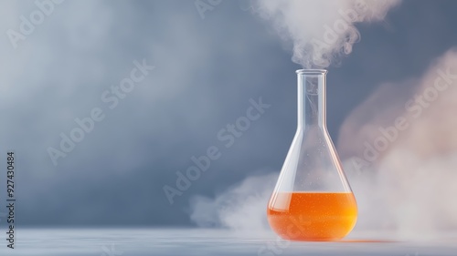 Beaker with volatile compounds evaporating under low pressure, chemical substance, laboratory volatility study