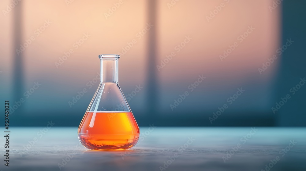 Flask containing a solution of synthetic alcohol, chemical substance, production of synthetic solvents Flask containing a solution of synthetic alcohol, chemical substance, production of synthetic solvents