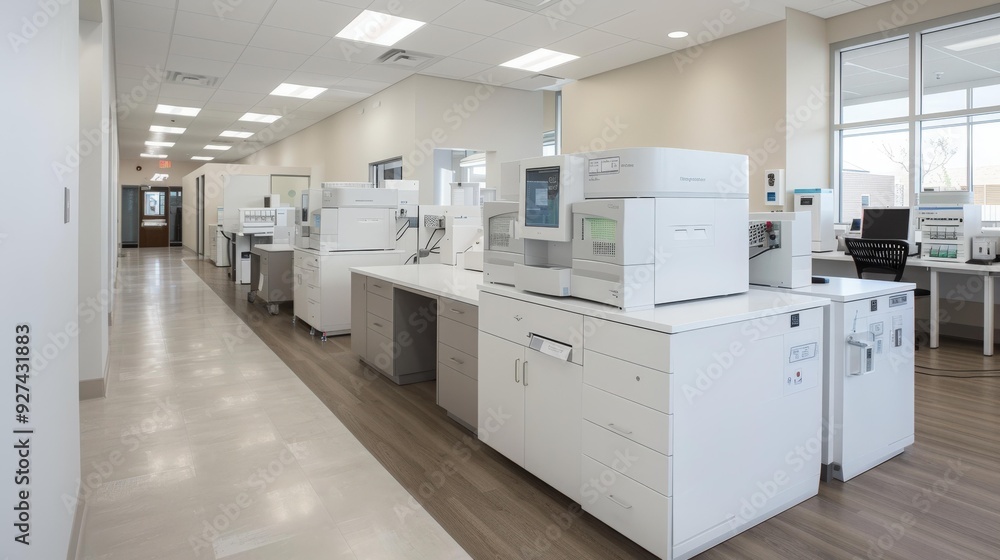 high tech and modern medical research and pharmaceuticals lab with empty interior, advanced healthcare technology, scientific innovation, no people, copy space high tech and modern medical research and pharmaceuticals lab with empty interior, advanced healthcare technology, scientific innovation, no people, copy space
