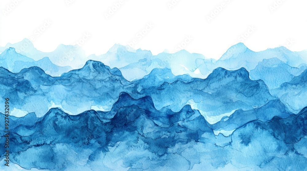 Abstract Blue Watercolor Mountains Landscape Abstract Blue Watercolor Mountains Landscape
