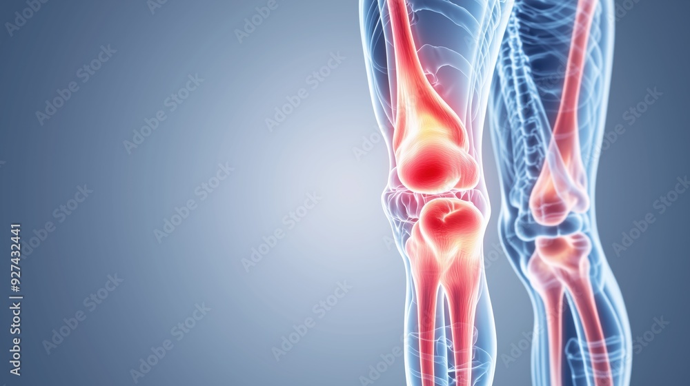 Detailed 3D medical illustration showing the anatomy of human knee joints and legs, highlighting muscles, bones, and nerves.
Detailed 3D medical illustration showing the anatomy of human knee joints and legs, highlighting muscles, bones, and nerves.