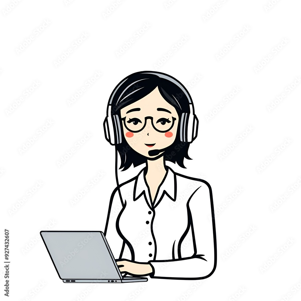 Isolated Vector Icon of a Supportive Secretary with Headset on Transparent Background Isolated Vector Icon of a Supportive Secretary with Headset on Transparent Background