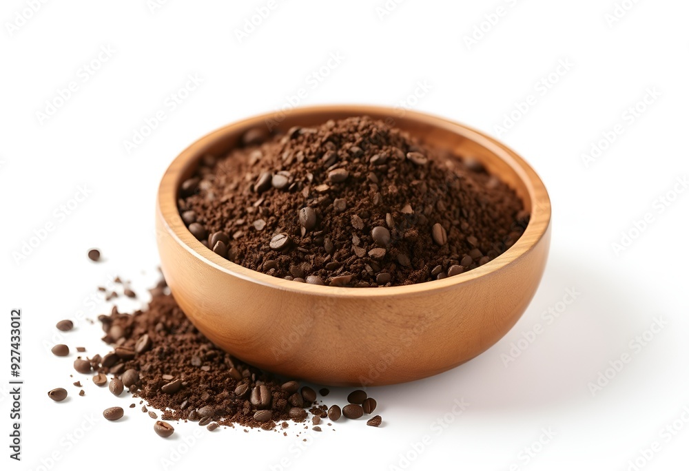Isolated Coffee Grounds in a Wooden Bowl on Transparent Background Isolated Coffee Grounds in a Wooden Bowl on Transparent Background