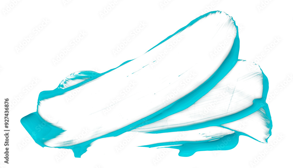 Fototapeta premium Separate ragged light blue brush strokes on transparent background.