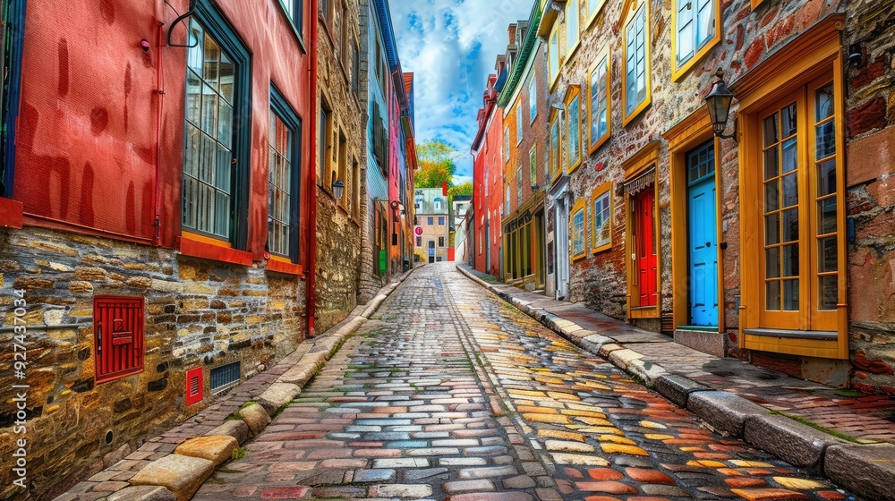 Fototapeta premium Narrow Street with Colorful Buildings 