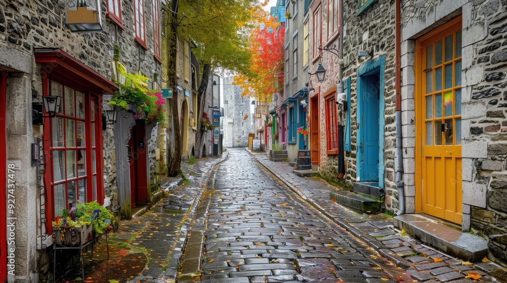 Fototapeta premium Narrow Street with Colorful Buildings