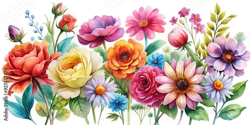 Colorful flowers in water color isolated on transparent background or white background.