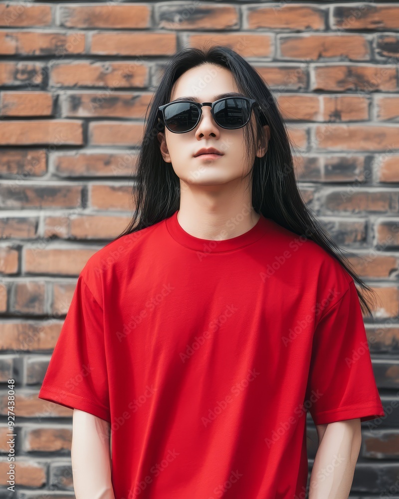 Asian male model wearing blank empty tshirt for mockup Asian male model wearing blank empty tshirt for mockup