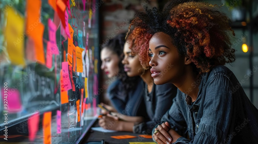 Obraz premium Innovative Brainstorming Sessions: Business People Gathering to Generate Creative Ideas for Future Success. Insights into the Dynamic Process of Collaborative Thinking and Strategic Planning.