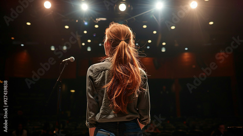 woman on stage in an auditorium