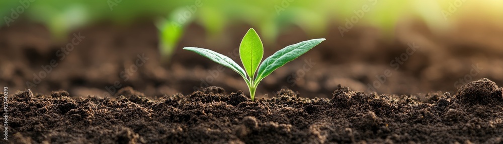 A close-up view of a young green plant sprouting from dark, rich soil, symbolizing growth, renewal, and the beauty of nature. A close-up view of a young green plant sprouting from dark, rich soil, symbolizing growth, renewal, and the beauty of nature.