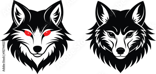  2 Set Of Wolf Head Silhouette Logo Style Vector Illustration Art