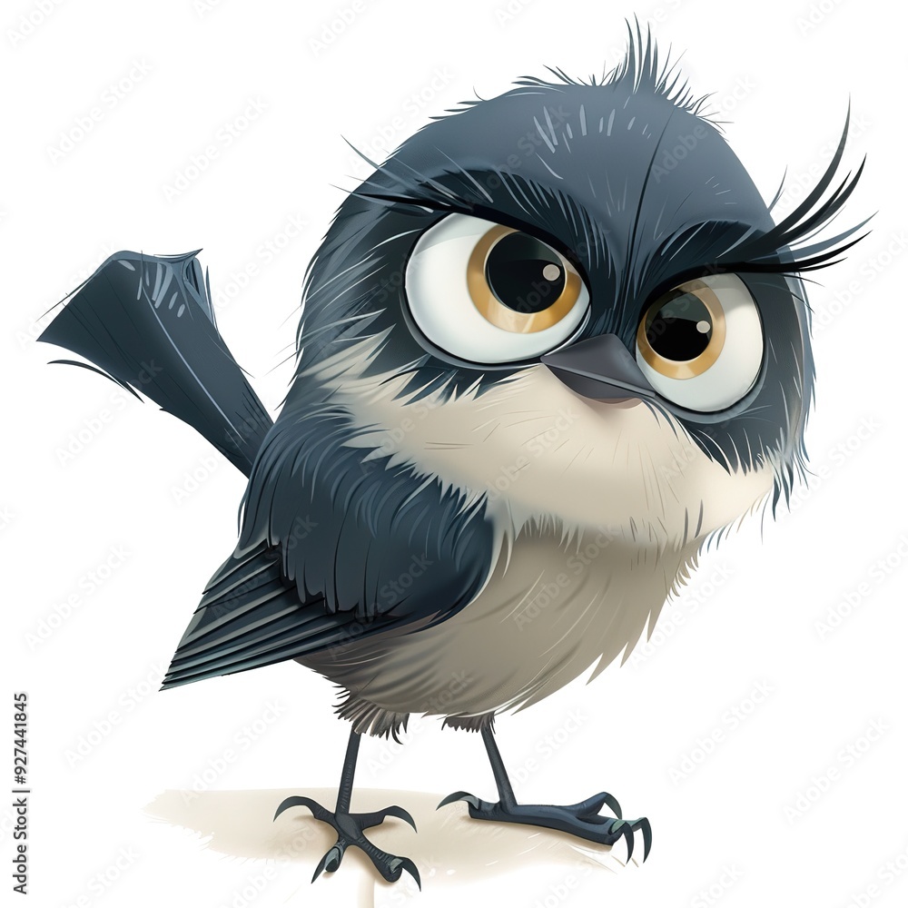 Fototapeta premium Chickadee Fear emotion fantasy animal cartoon isolated whitebackground