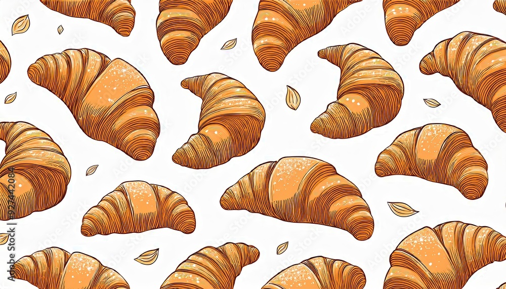 croissants seamless repeating pattern, high contrasty. White background croissants seamless repeating pattern, high contrasty. White background