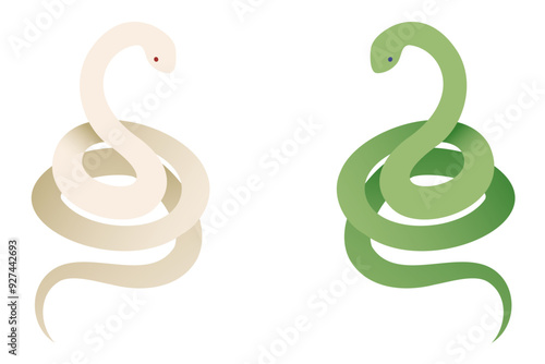 とぐろを巻いた白蛇と青大将青い蛇（青大将）のベクターイラスト