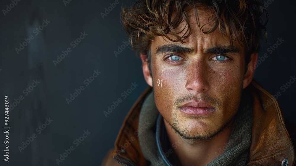 Obraz premium Young man expressing sadness standing against a solid studio background