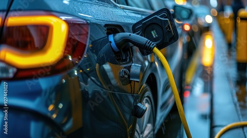 A car is charging its battery at a charging station