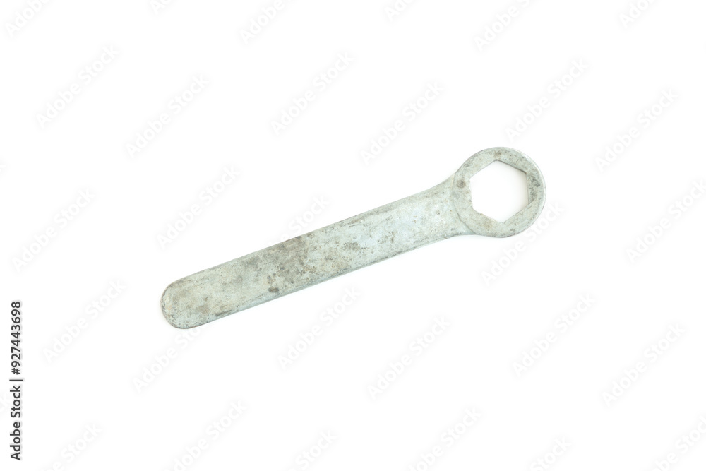 Metal wrench isolated on white background, Chrome metal spanner Metal wrench isolated on white background, Chrome metal spanner