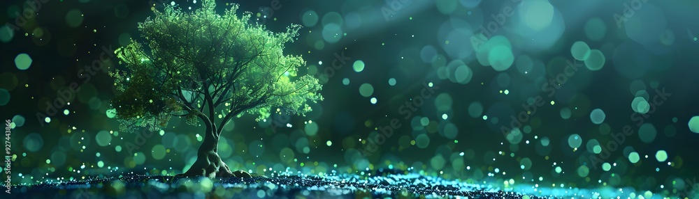 Growing Data Tree Illuminating Digital Ecosystem in Nature Concept Growing Data Tree Illuminating Digital Ecosystem in Nature Concept