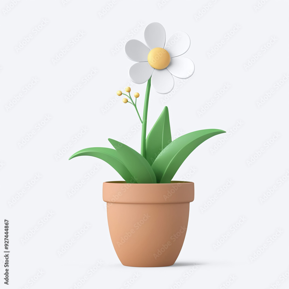 Beautiful simple white flower for spring: A Simple 3D Render of Floral in simple pot or vase, isolated in white background Beautiful simple white flower for spring: A Simple 3D Render of Floral in simple pot or vase, isolated in white background