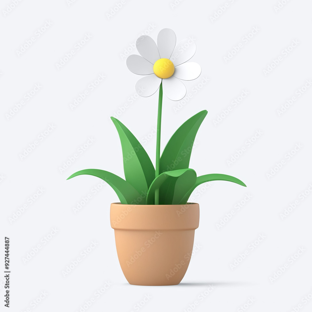 Beautiful simple white flower for spring: A Simple 3D Render of Floral in simple pot or vase, isolated in white background Beautiful simple white flower for spring: A Simple 3D Render of Floral in simple pot or vase, isolated in white background