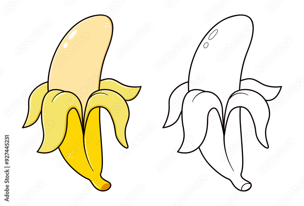 Cute funny Banana waving hand character outline cartoon illustration coloring book.Vector hand drawn traditional cartoon vintage,retro, Banana. Isolated background Cute funny Banana waving hand character outline cartoon illustration coloring book.Vector hand drawn traditional cartoon vintage,retro, Banana. Isolated background