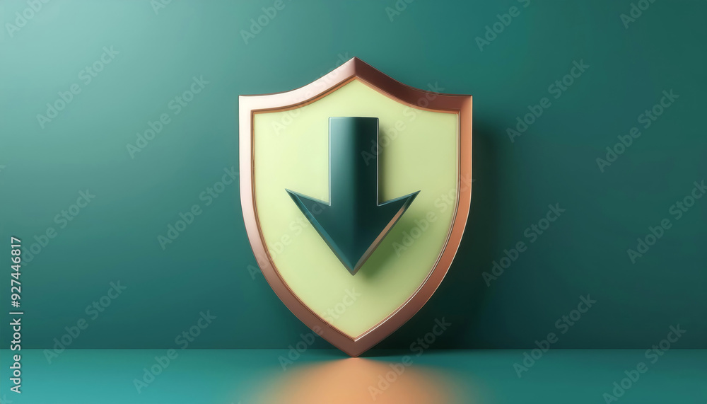 Modern shield icon with downward arrow symbol, representing protection, security, and downloading in a minimalist style. Modern shield icon with downward arrow symbol, representing protection, security, and downloading in a minimalist style.