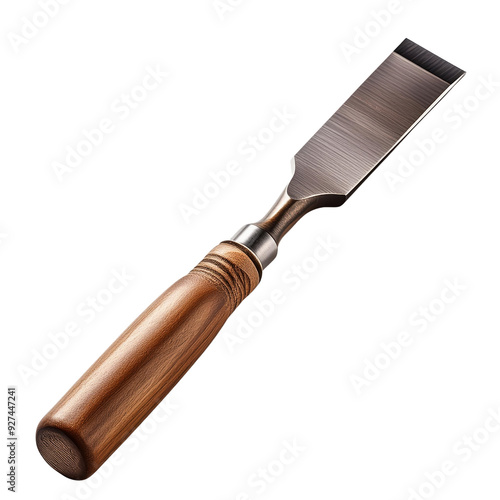 A wooden handle with a metal blade photo