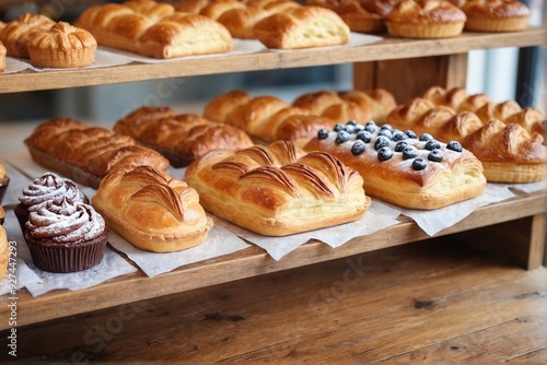 Wallpaper Mural Close-up of fresh baked homemade pastry goods displayed on the bakery shelf with copy space. Torontodigital.ca