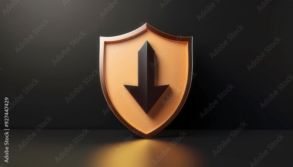 Stylish shield with downward arrow symbolizing security and protection, ideal for digital security themes. Stylish shield with downward arrow symbolizing security and protection, ideal for digital security themes.