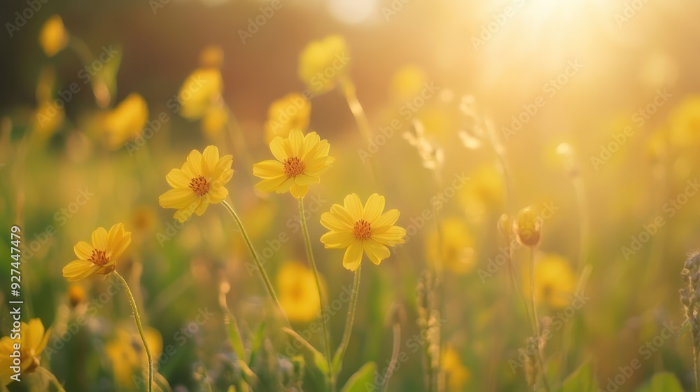 Golden Yellow Flowers in a Sunlit Meadow Golden Yellow Flowers in a Sunlit Meadow
