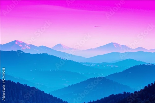 Beautiful turquoise-pink sunset, mountains.