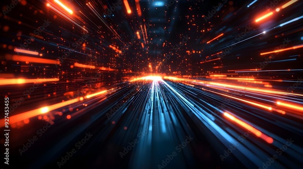 Abstract Light Streaks, Blue & Orange, Futuristic Abstract Light Streaks, Blue & Orange, Futuristic