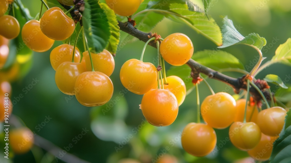 Harvest of ripe yellow cherries on a branch in the garden, agribusiness business concept, organic healthy food and non-GMO fruits with copy space
Harvest of ripe yellow cherries on a branch in the garden, agribusiness business concept, organic healthy food and non-GMO fruits with copy space