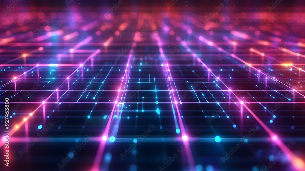 Abstract Neon Grid - Digital Network Background Abstract Neon Grid - Digital Network Background
