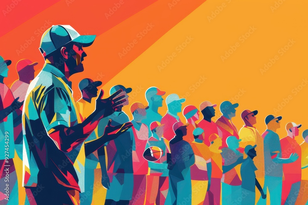 Fototapeta premium A Crowd of People with Colorful Silhouettes in a Sports Setting