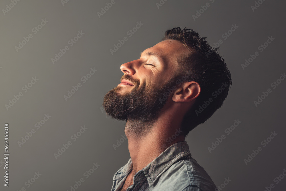 A close up of a man's face with her eyes closed