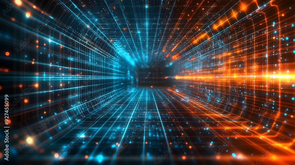 Abstract Neon Tunnel - Futuristic Cyberspace Background Abstract Neon Tunnel - Futuristic Cyberspace Background