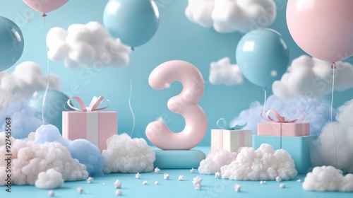 Baby colours 1st, 2nd and 3rd birthday party cards