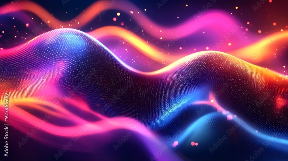 Abstract Neon Waves Background, Futuristic Digital Art Abstract Neon Waves Background, Futuristic Digital Art