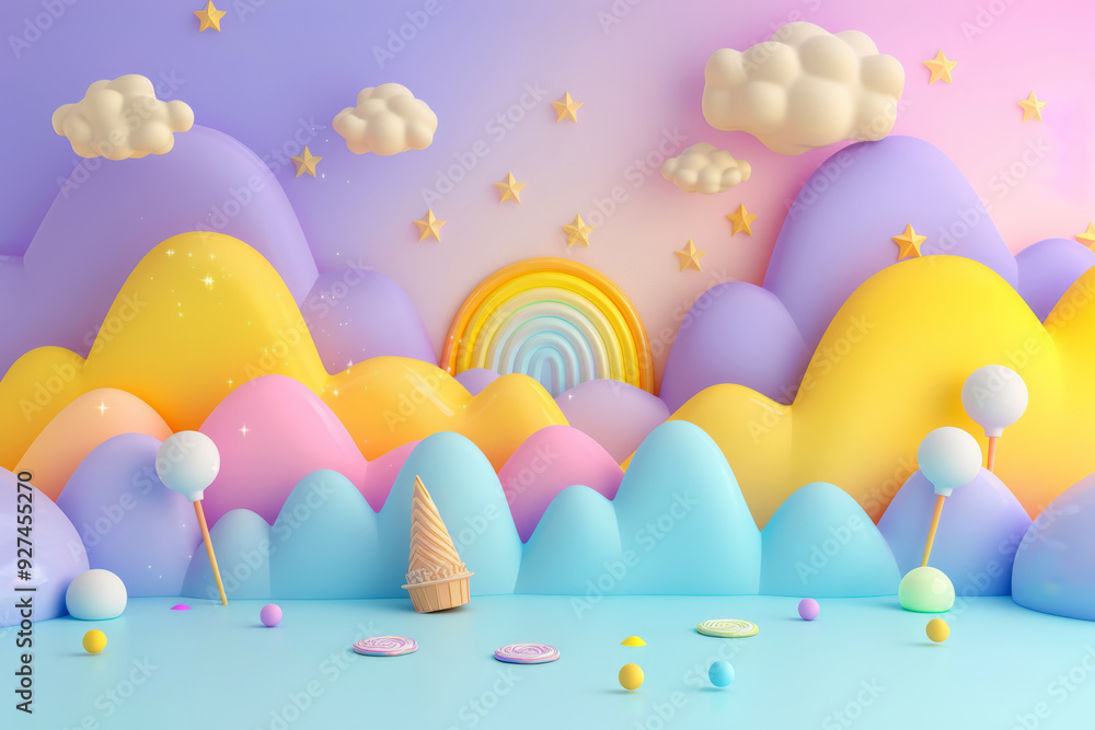 Pastel candy world for children in 3D. AI generative. Pastel candy world for children in 3D. AI generative.