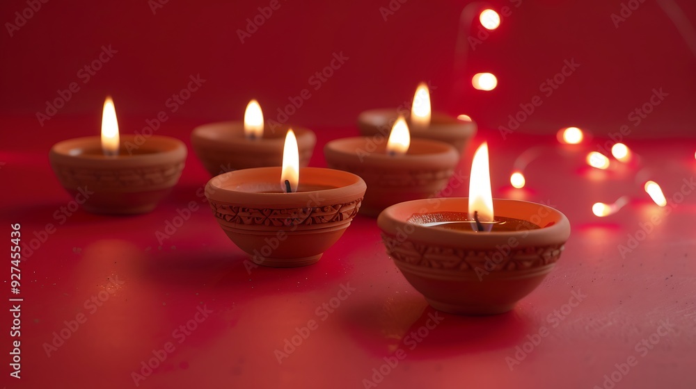 Colorful Happy Diwali festival backdrop with bokeh lights, oil lamp, flower on red background
Colorful Happy Diwali festival backdrop with bokeh lights, oil lamp, flower on red background