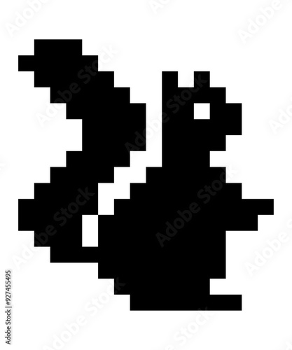 pixel art squirrel game 8 bit cartoon animal icon logo. black and white cartoon sticker cute pixel art. 