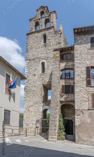 S. Maria della Rupe church bell tower at historical hilltop little town, Narni, Italy photo