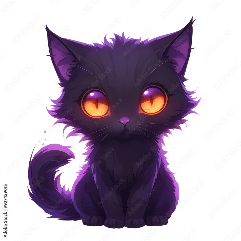 Adorable black kitten with glowing orange eyes, sitting and staring directly at the viewer, on a transparentbackground.
Adorable black kitten with glowing orange eyes, sitting and staring directly at the viewer, on a transparentbackground.