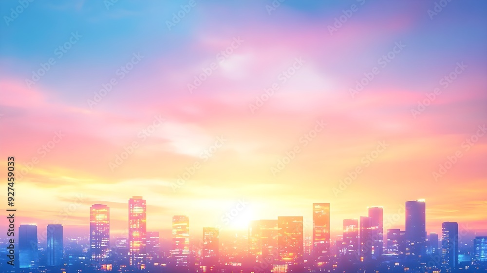 City Skyline Sunset, Urban Landscape, Dreamy Colors City Skyline Sunset, Urban Landscape, Dreamy Colors