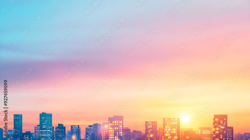 Fototapeta premium City Skyline Sunset with Pink and Blue Sky